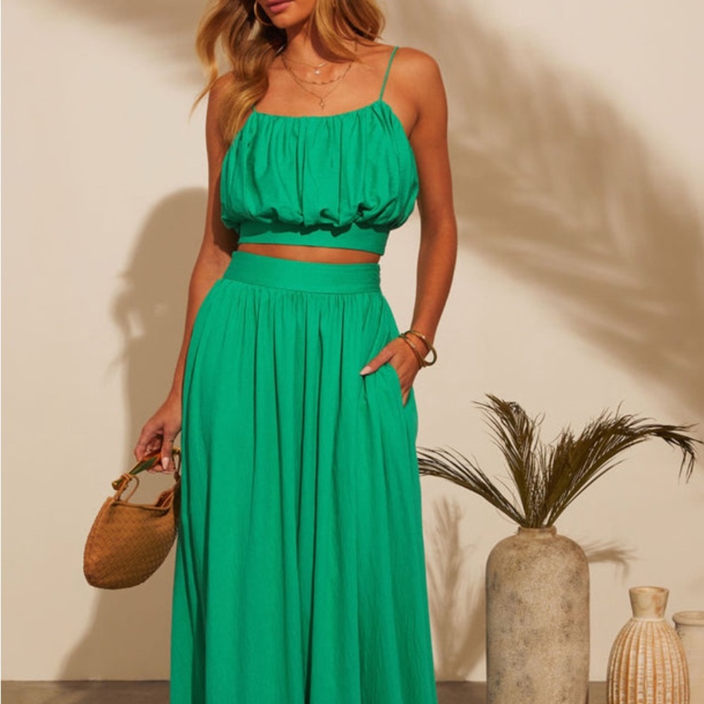 Vici Emerald Green Maxi Skirt with Matching Crop Top
